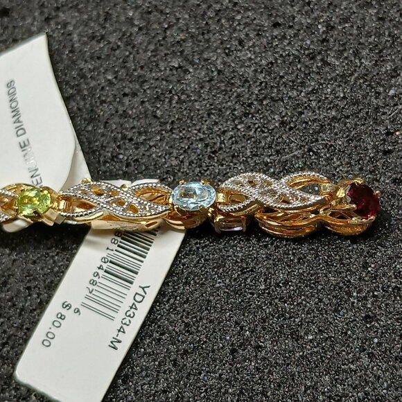24K Gold Over Sterling Multi Gemstone & Diamond Bracelet 7¾" 12.5g FMC NWT - Picture 1 of 16